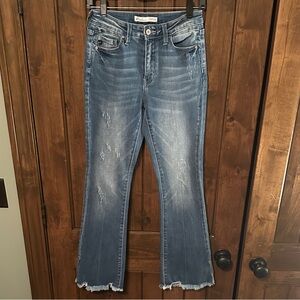KanCan Medium Blue Frayed Hem Flare Jeans